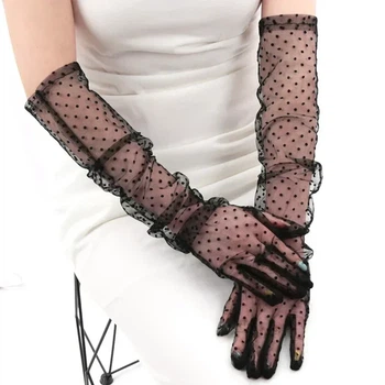 Мереживні довгі рукавички в горошок honey fashion accessories s/m/l чорні (30к024)