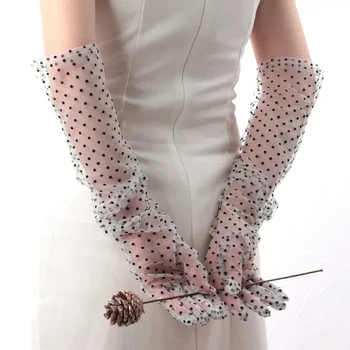 Мереживні довгі рукавички в горошок honey fashion accessories s/m/l білі в чорний горох (30к024)