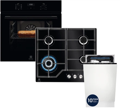 Духова шафа електрична Electrolux EOF5C50BZ + Варильна поверхня газова Electrolux KGG64362K + Вбудована посудомийна машина Electrolux KEMC3211L (комплект) 