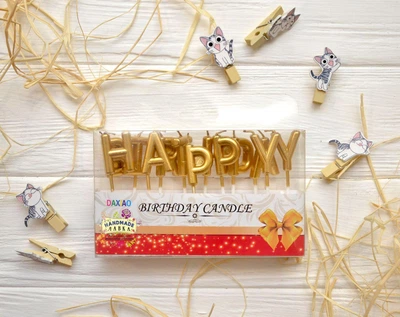 Набір свічок "Happy birthday", золото, в упаковці 13 літер, 2,5*2 см