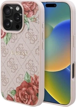 Etui Guess 4G Flowers Print MagSafe do Apple iPhone 16 Pro Pink (GUHMP16LP4ROPEMCP)