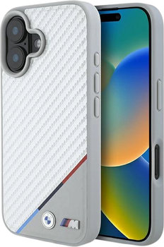 Панель BMW M Carbon Tricolor Line MagSafe для Apple iPhone 16 Gray (BMHMP16S23PUDTS)
