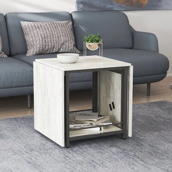 Стол журнальный трансформер Куб Комбо Ferrum-decor 540x532x500 Черный металл ДСП Бетон 16 мм (FRD-105155)