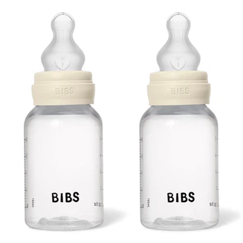 Пластикова дитяча пляшечка BIBS Baby Bottle Round Silicone 150 мл Slow Flow (повільний потік) Ivory, 2 шт