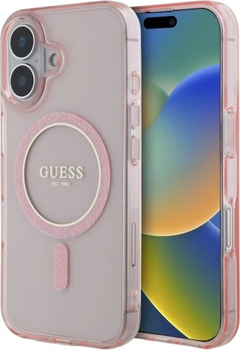 Etui Guess IML Glitter Circle MagSafe do Apple iPhone 16 Pink (GUHMP16SHFGEREP)