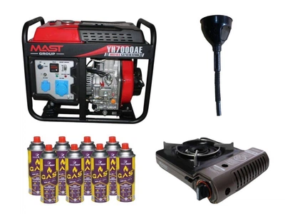 Дизельный генератор MAST GROUP YH7000AE + газовая плитка Orcamp CK-505 + картридж газовый Pegas 400 мл (8 шт.)