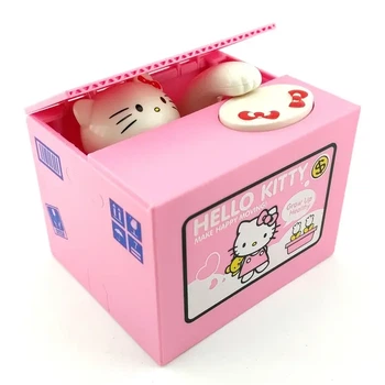 Интерактивная копилка Hello Kitty Piggy Bank розовая + милый медвежонок + звук при добавлении монеты