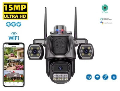 Уличная WiFi IP камера Besder P17 ICSEE 15Мп черная 3 независимых объектива поворотные