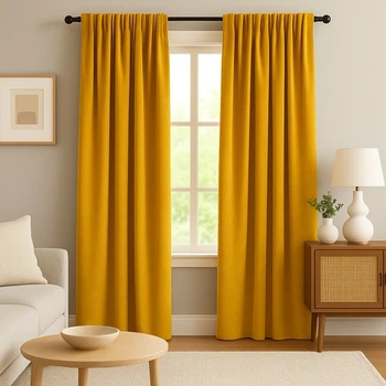 Комплект штор 2 шт 150х260 см, Soft Velvet шторы, гардины, портьеры на штоной тесьме желтая