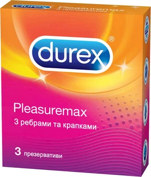 Презервативы латексные с силиконовой смазкой Durex Pleasuremax (с ребрами и точками) 3 шт.(5038483203989)