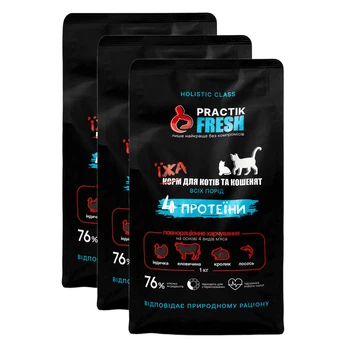 Повнораціонний корм для котів та кошенят Холістик «4 протеїни» PRACTIK FRESH 3 кг