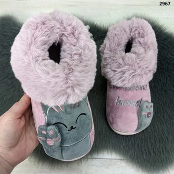 Тапочки чуни женские Lion сиреневые теплые закрытые с котиками 38/39р (24-24,5 см) 2967