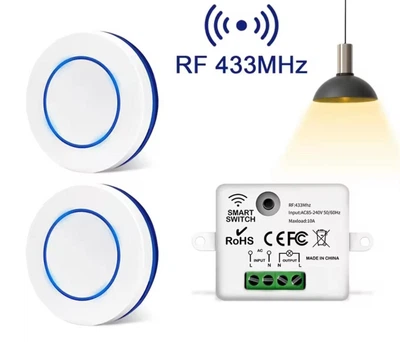 Бездротовий вимикач світла 2шт Light Switch з реле 1шт 220В 10А 433Mhz круглий білий