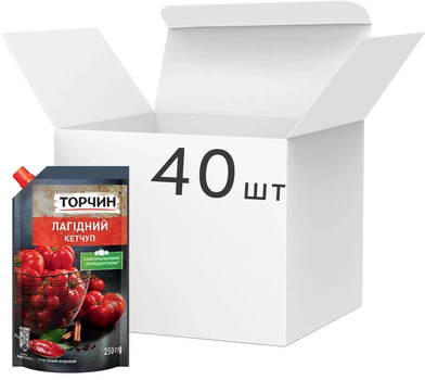 Упаковка кетчупа Торчин Нежный пастеризованный 250 г х 40 шт (4820001316070)