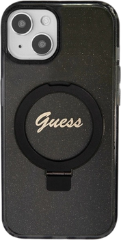 Etui plecki Guess Ring Stand Script Glitter MagSafe do Apple iPhone 13/14/15 Black (3666339156251)