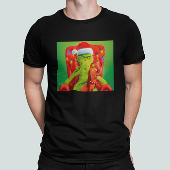 Мужская Новогодняя футболка Stedman с принтом Grinch Гринч и Пёс Рождество 2 Черный S