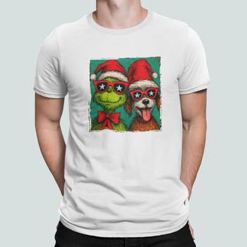 Мужская Новогодняя футболка Stedman с принтом Grinch Гринч и Пёс Рождество Белый XXL