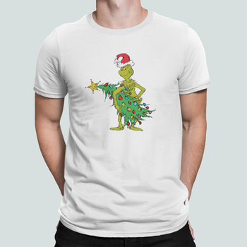 Мужская Новогодняя футболка Stedman с принтом Grinch Гринч с ёлкой Новый год Белый M