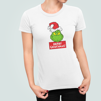 Жіноча Новорічна футболка Stedman з принтом Merry Grinchmas Посмішка Grinch Грінча Білий S