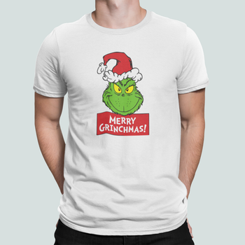 Чоловіча Новорічна футболка Stedman з принтом Merry Grinchmas Посмішка Grinch Грінча Білий L