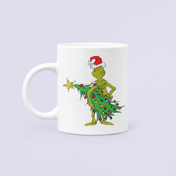 Чашка Керамическая Кружка с принтом Grinch Гринч с ёлкой Новый год Белая 330 мл
