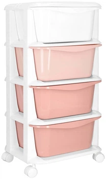 Полиця для іграшок Springos HA0212 з 4 шухлядами на колесах Рожево-біла (5908455300476)
