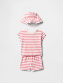 Детский комплект GAP футболка, шорты и панама 1159854392 (Белый/Розовый 0-3M) на рост 50 см
