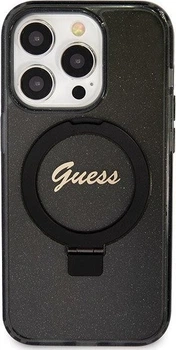Etui plecki Guess Ring Stand Script Glitter MagSafe do Apple iPhone 14 Pro Black (3666339156305)