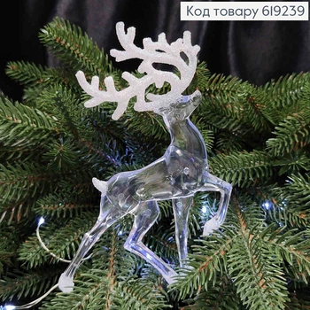 Новогодняя фигура новогодняя ОЛЕНЬ пластик цвет ПРОЗРАЧНЫЙ+БЛЕСК 15,5см игрушка на елку