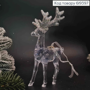 Новогодняя фигура новогодняя "ОЛЕНЬ" цвет ПРОЗРАЧНЫЙ+блеск СЕРЕБРО пластик 15*7см