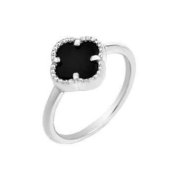 Кольцо серебряное Клевер с ониксом Silver Style 17 р. (112216.80 sku:2300103130177)