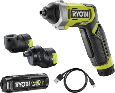 Викрутка акумуляторна Ryobi USB Lithium RSD4-120TA2 4В 1х2А·год 5Нм 200об/хв 2 насадки 10 біт 0.31кг (00123385)