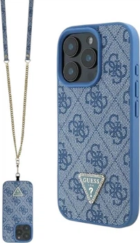 Etui Guess Leather Metal Logo Strass Crossbody do Apple iPhone 16 Pro Blue (GUHCP16LP4TDSCPB)
