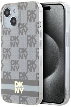 Etui DKNY IML Checkered Mono Pattern & Printed Stripes MagSafe do Apple iPhone 15 / 14 / 13 Beige (3666339269456)