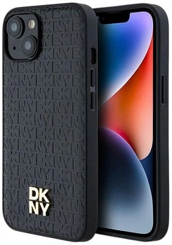 Etui DKNY Leather Monogram Pattern Metal Logo MagSafe do Apple iPhone 15 / 14 / 13 Black (3666339261412)