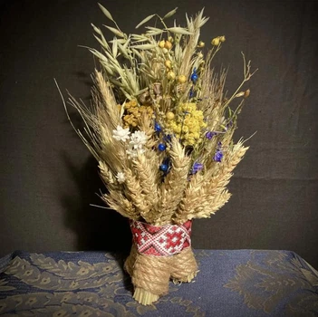 Солом’яний оберіг «Дідух» 25 см – колосся, льон, сухоцвіти, handmade