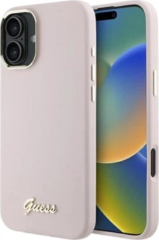 Панель Guess Silicone Script Metal Logo & Frame для Apple iPhone 16 Plus Pink (GUHCP16MSMBSLP)