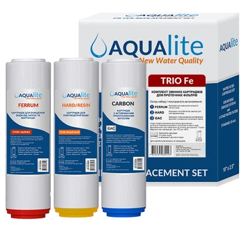 Набір картриджів Aqualite TRIO Fe для проточного фільтру (очищення від хлору, органіки, заліза та пом'якшення)