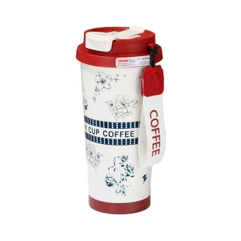 Термокружка Merlion TermCoffee 500 мл з трубочкою, біла з червоним та сірим (m502513)