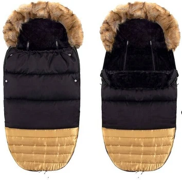 Конверт Springos SB0019 4 в 1 з хутром для коляски санок гондоли 90 см Золотий чорний (5907719410371)