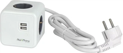 Мережевий розгалужувач LED line Aura Cube 2 x USB 4 розетки Schuko 1.5 м Білий 205772 (5905378205772)