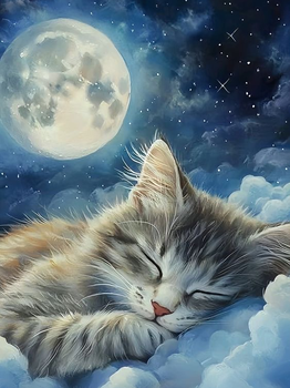 Алмазная мозаика на подрамнике Спящий котик, 30×40 см, полная выкладка, квадратные камни,