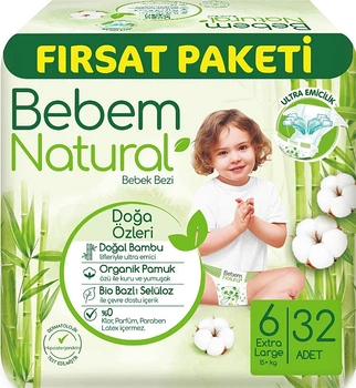 Подгузники Natural 6 Extra Large, 15+кг, 32 шт. - Bebem 32шт (1229084-1164850502-2)