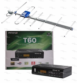 комплект T2 приемник +антенна с усилителем | Amiko T60 DVB-T2 + EUROSKY | усилитель (5V, 23db) + кабель 10 метров. LED дисплей, кнопки управления на передней панели, SCART, HDMI, USB