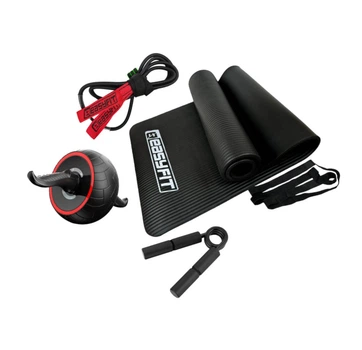 Набір для фітнесу: Килимок EasyFit 180x60 см, товщина 10 мм, NBR + Ролик для преса EasyFit Ab Carver Compact + Кистьовий еспандер EasyFit Hand Grip PRO 160 кг (350 lb) + Гумова петля-еспандер EasyFit, довжина 300 см, опір 22-80 кг
