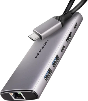 Hub USB Axagon HMC-6G2L USB-C 10Gbps 6in1 hub Grey