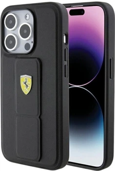 Панель Ferrari Grip Stand Metal Logo для Apple iPhone 15 Pro Max Black (FEHCP15XGSPSIK)