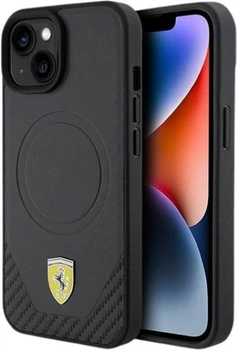 Etui Ferrari Carbon Metal Logo MagSafe do Apple iPhone 15/14/13 Black (FEHMP15SPTEK)