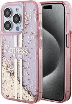 Панель Guess Liquid Glitter Gold Stripes для Apple iPhone 15 Pro Pink (GUHCP15LLFCSEGP)