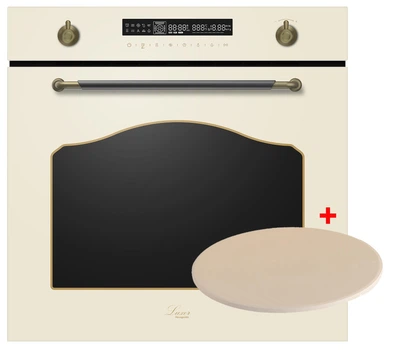 Духовой шкаф электрический Luxor HB 978 Logic 60 CH Classico UNIQUE Ultra BG 3 стекла дверей + камень для пиццы ретро, бежевый, слоновая кость